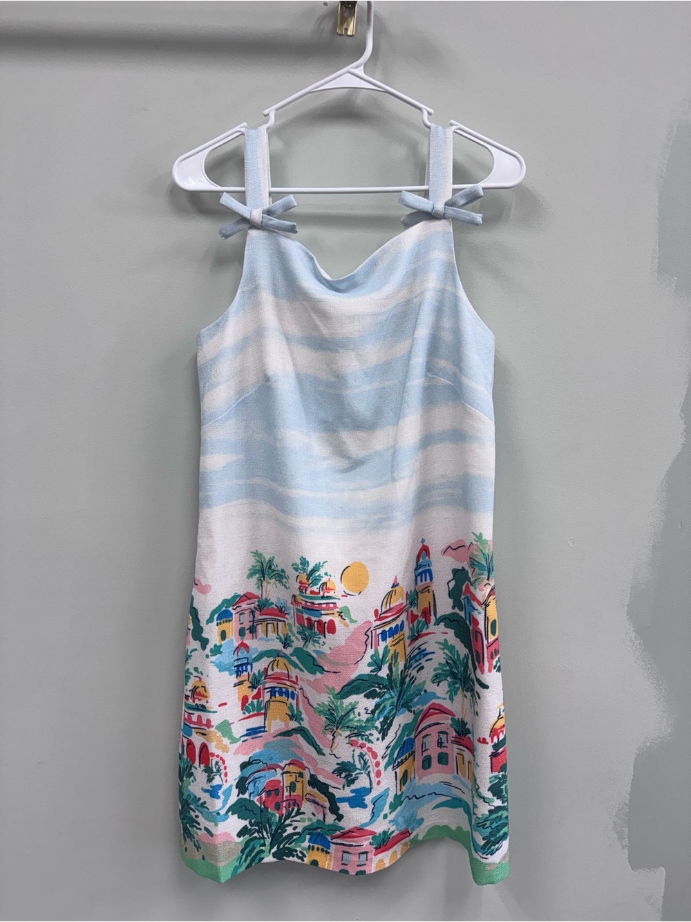 Eliza J Pastel Blue & White Midi Dress with Tropical Print